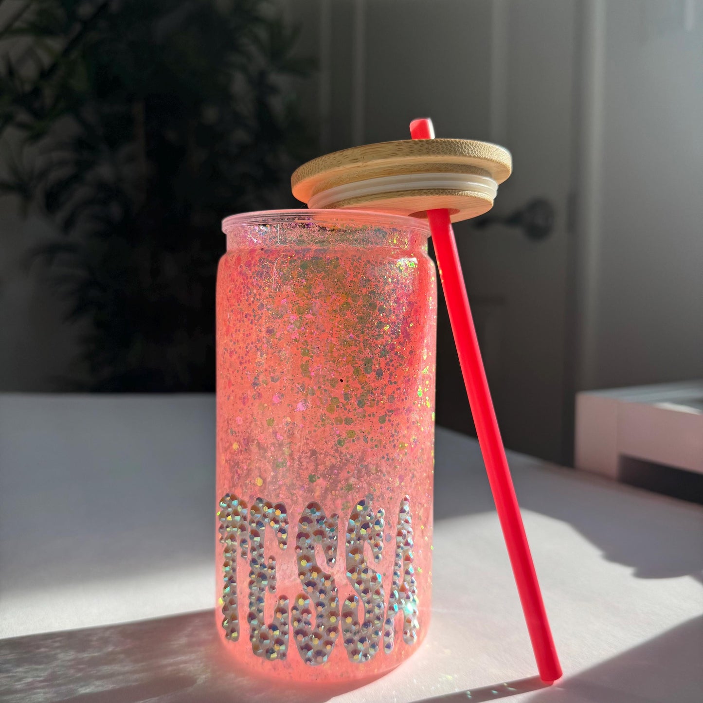 Personalized Kids Plastic Snow Globe Tumbler: Glitter Cup with Lid