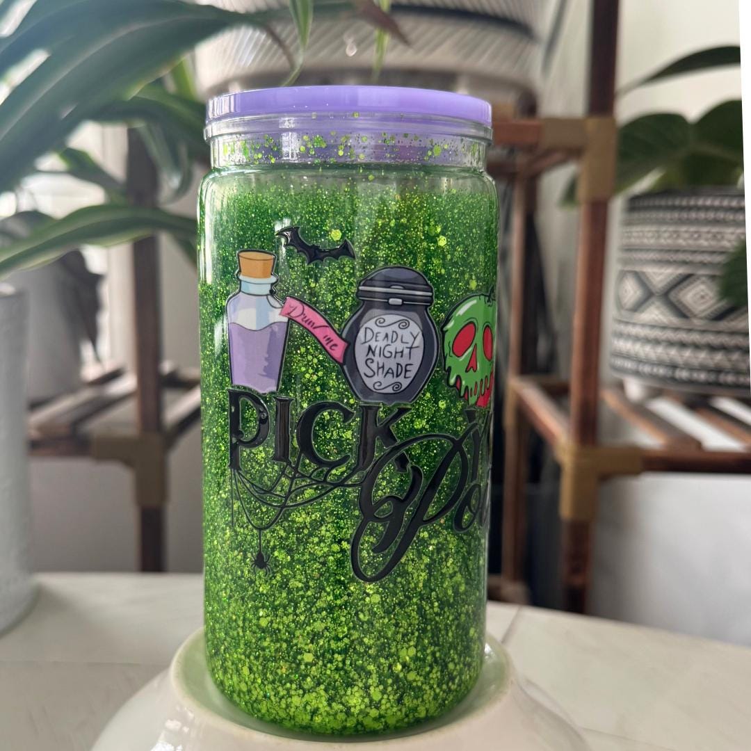 Plastic Green Glitter Halloween Iced Coffee Cup Collectible Drinkware Gift