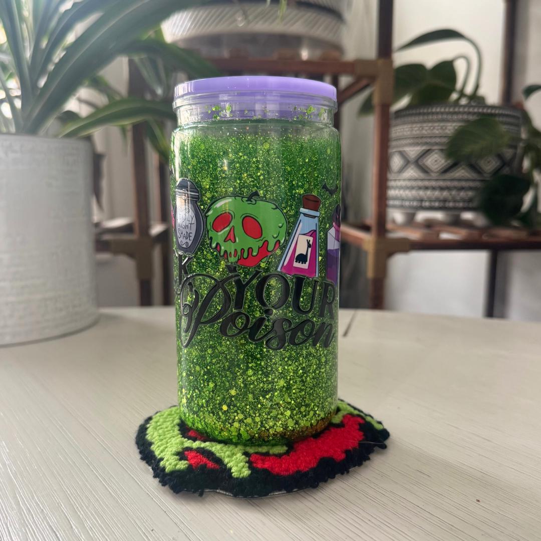 Poison Apple Snow Globe Tumbler Cup with Mug Rug