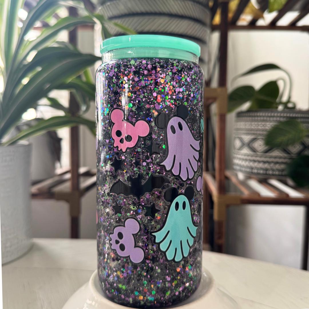 Black Glitter Mickey Pumpkin Spooky Iced Coffee Cup Collectible Gift