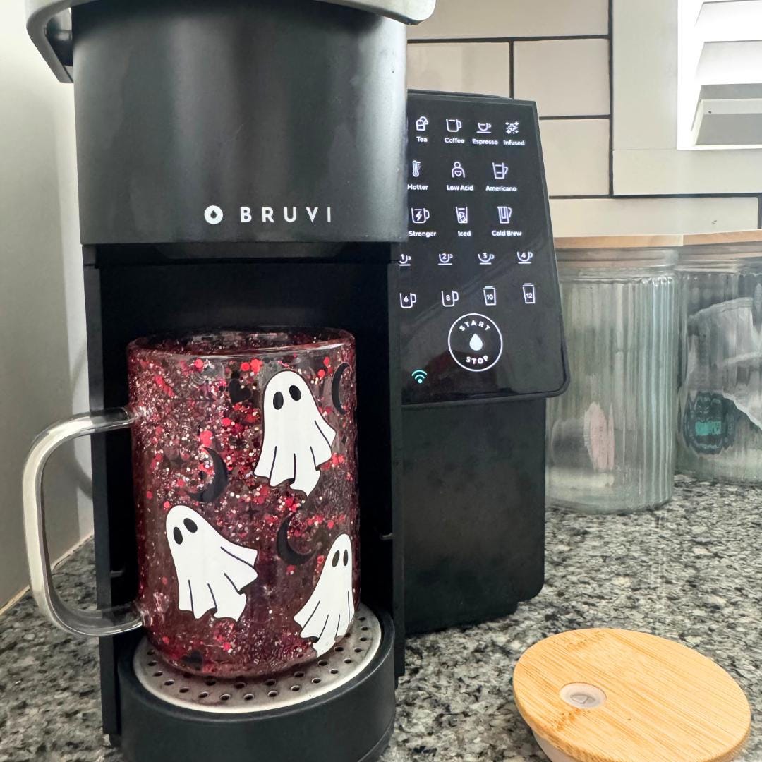 Red Glitter Ghost Halloween Iced Coffee Cup