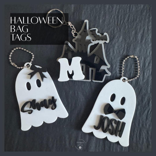 Personalized Halloween Bag Tag: Ghost Keychain, Acrylic Trick or Treat Favor