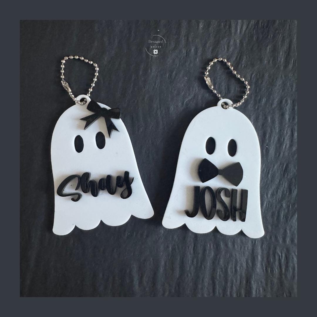 Personalized Halloween Bag Tag: Ghost Keychain, Acrylic Trick or Treat Favor
