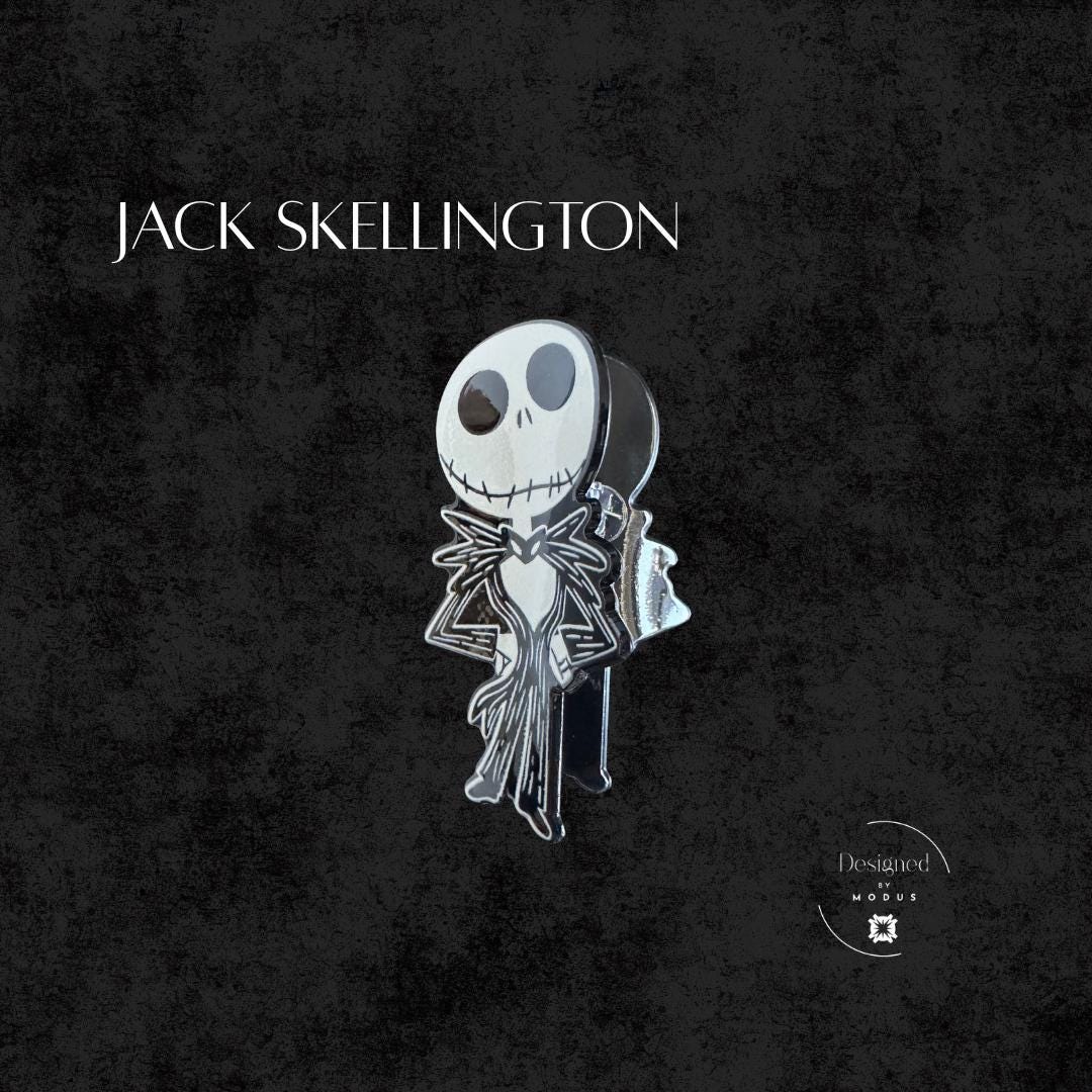 Nightmare Before Christmas Jack Skellington hair clip in black and white.