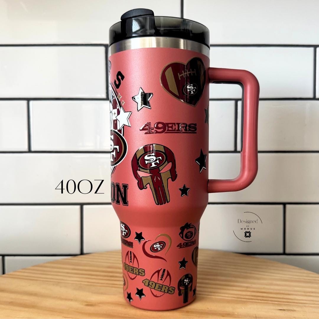 Stainless Steel Cup with Handle NFL Football Drinkware Game Day Tailgate Gift for 49ers Fans