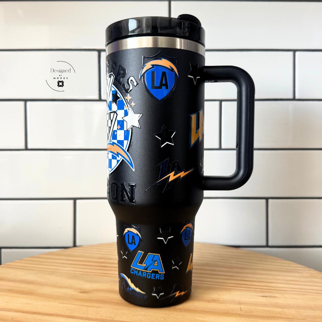 Chargers 40oz cup with lid perfect for tailgate and game day