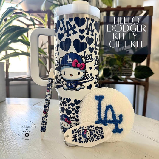 Hello Kitty Dodgers 40oz Tumbler with Handle and Matching Fan Accessories