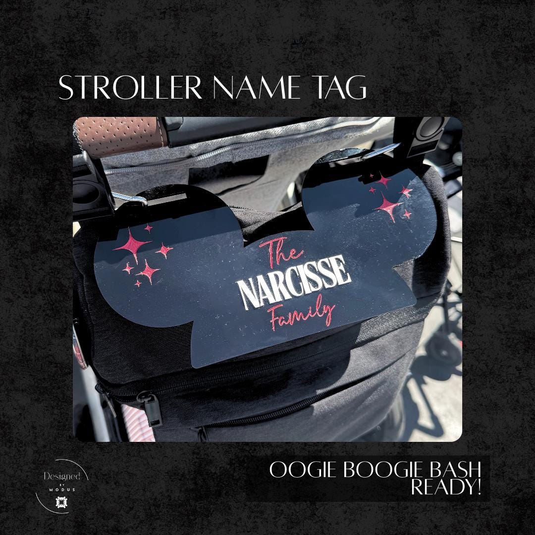 Disney Stroller Name Tag Personalized Stroller Tag Family Travel Sign Oogie Boogie Bash Disneyland Custom Stroller Identifier for Trip