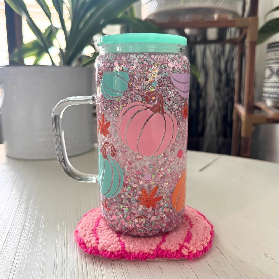 Halloween Mug Rug Pink Pumpkin