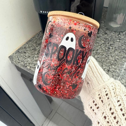 Spooky and Cute Snow Globe Tumbler Cup with Bamboo Lid