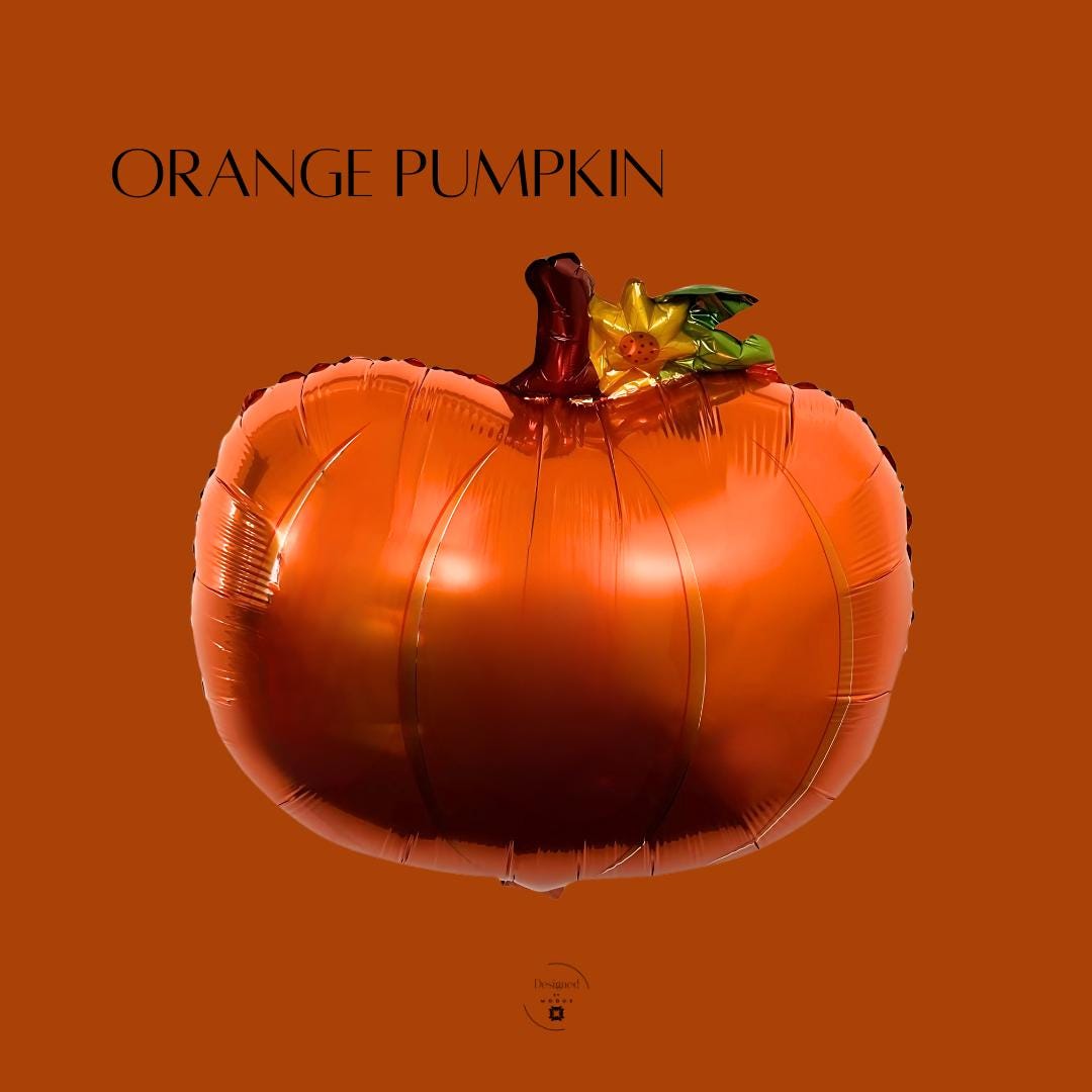 Foil orange pumpkin mylar balloon for autumn party decorations, Thanksgiving backdrops, and fall balloon garlands.