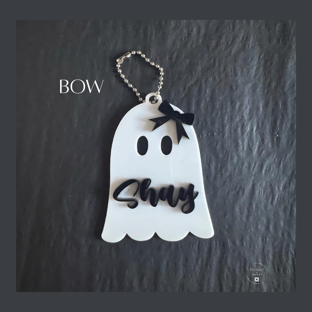 Personalized Halloween Bag Tag: Ghost Keychain, Acrylic Trick or Treat Favor