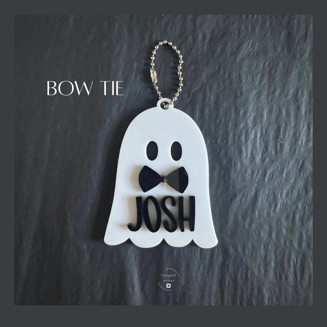Personalized Halloween Bag Tag: Ghost Keychain, Acrylic Trick or Treat Favor