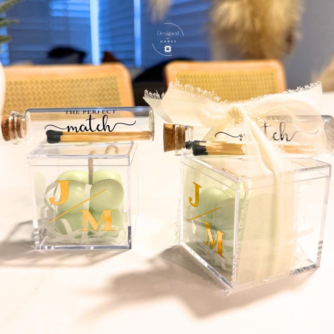 Wedding guest gift candle and matchbox set in bulk quantities