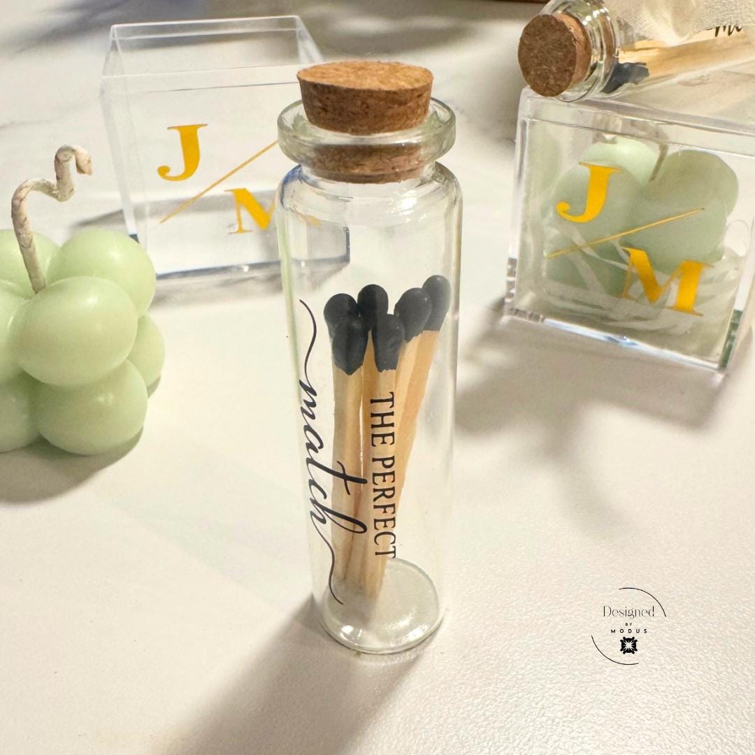 Bridal shower candle favor with customized match set.