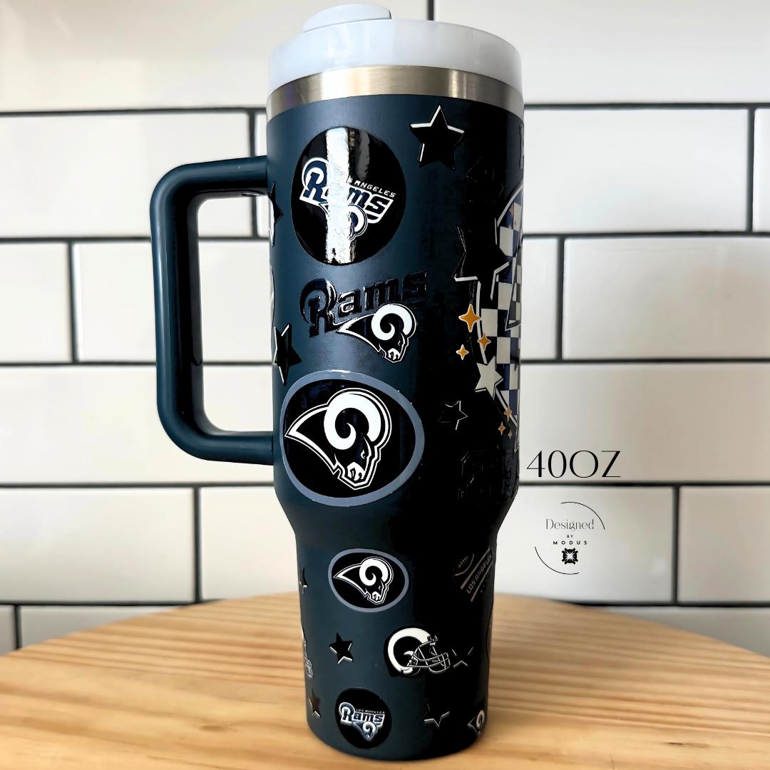 Stainless Steel Cup with Handle NFL Football Drinkware Game Day Tailgate Party Gift for Rams Fans