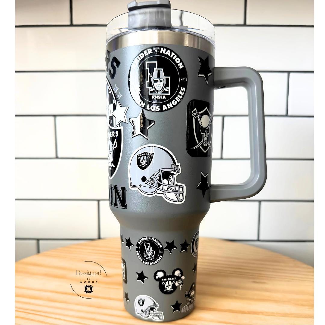Stainless Steel Cup with Handle NFL Football Drinkware Game Day Tailgate Gift for Raiders Fans