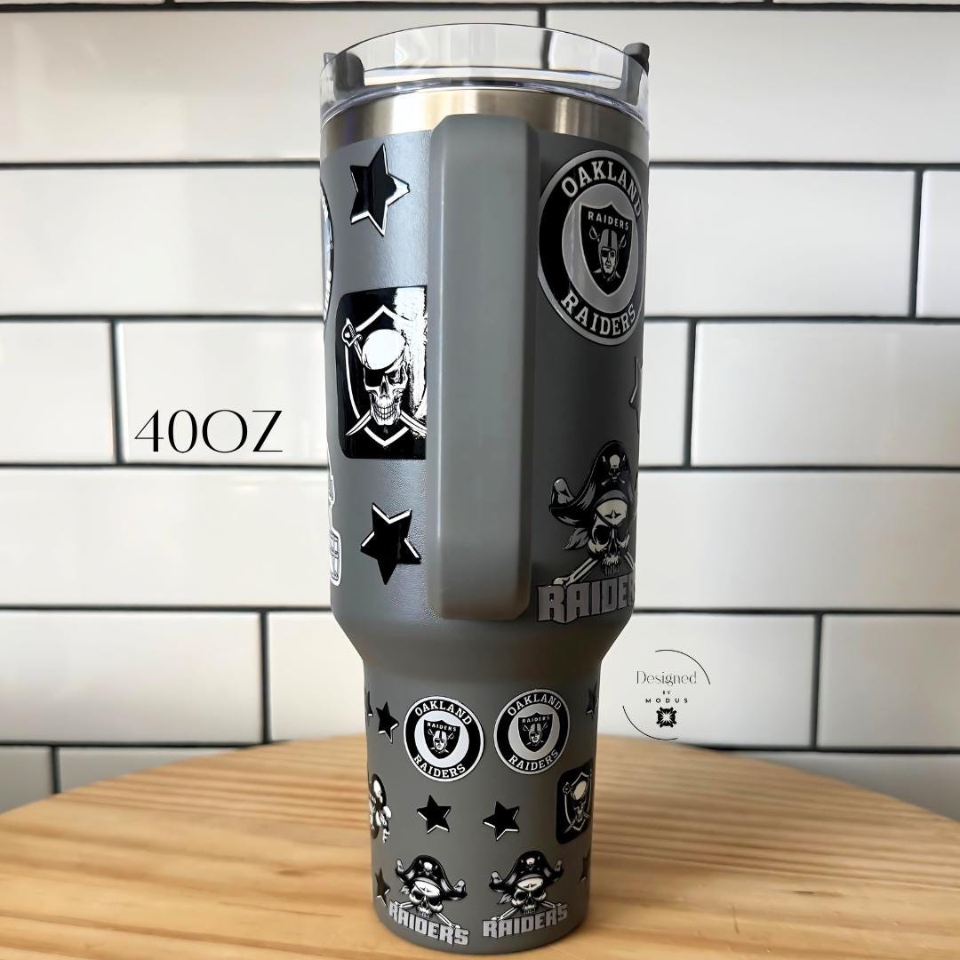 Old School Stainless Steel Cup with Handle NFL Football Drinkware Game Day Tailgate Gift for Raiders Fans