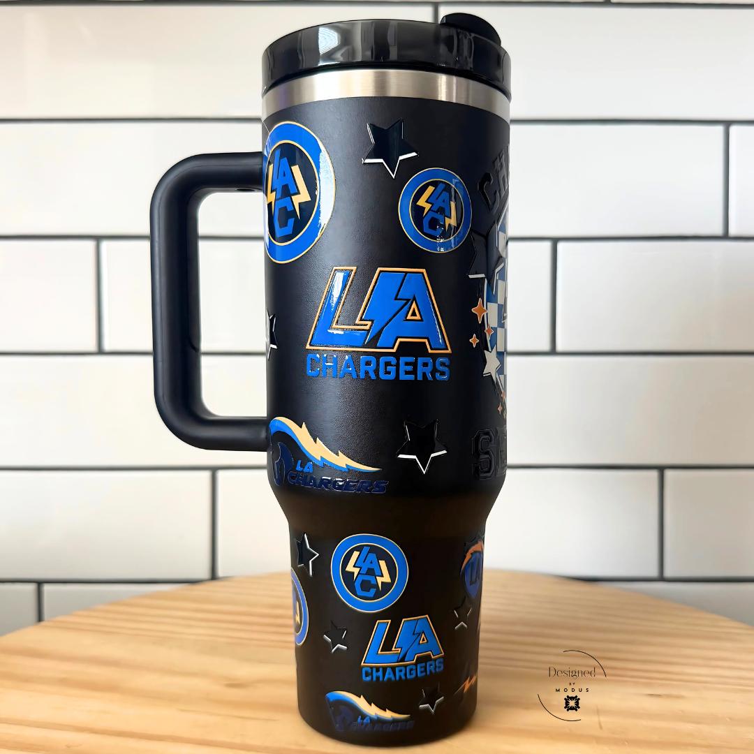 Chargers 40oz cup with lid perfect for tailgate and game day
