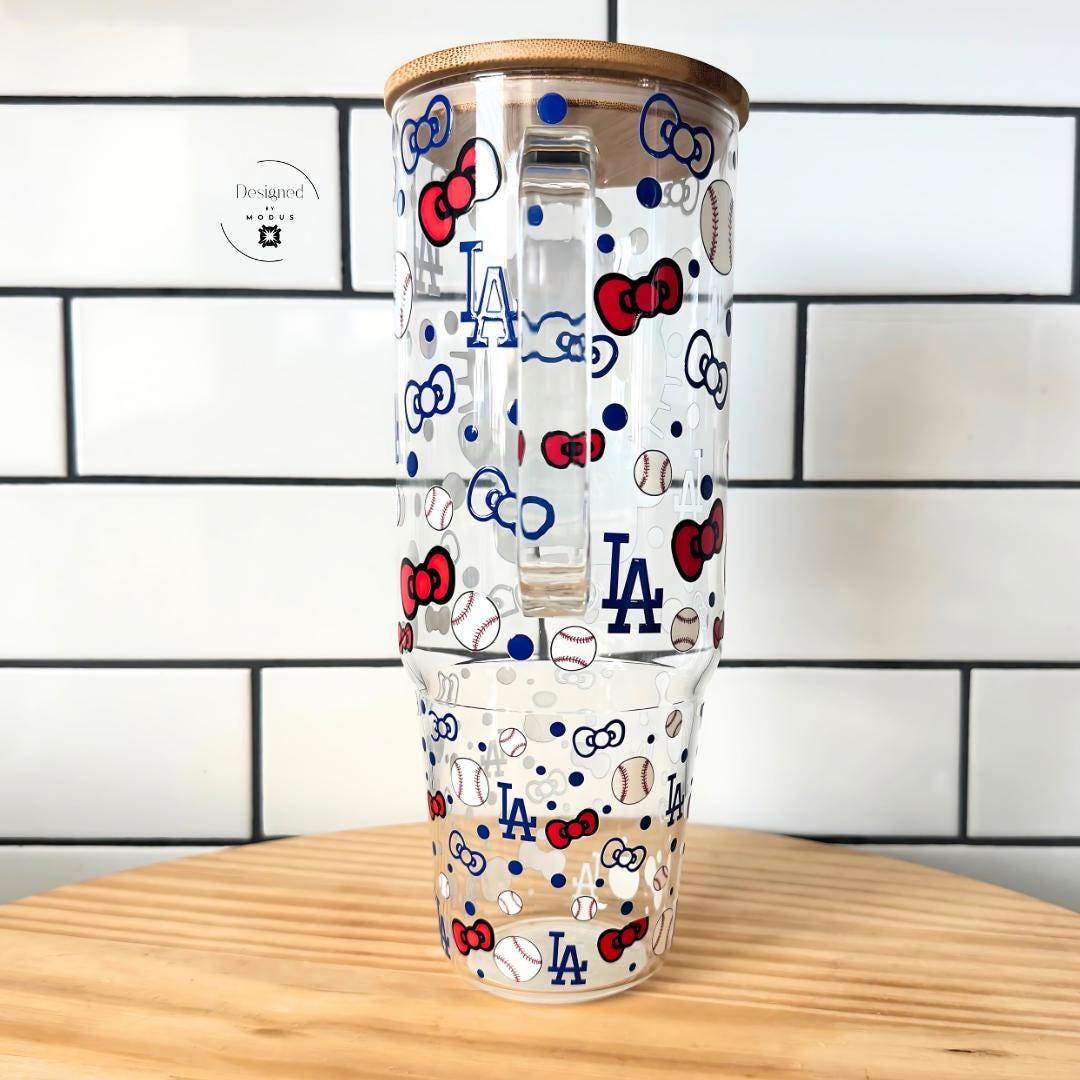 Collectible Dodgers Hello Kitty drinkware with bamboo lid
