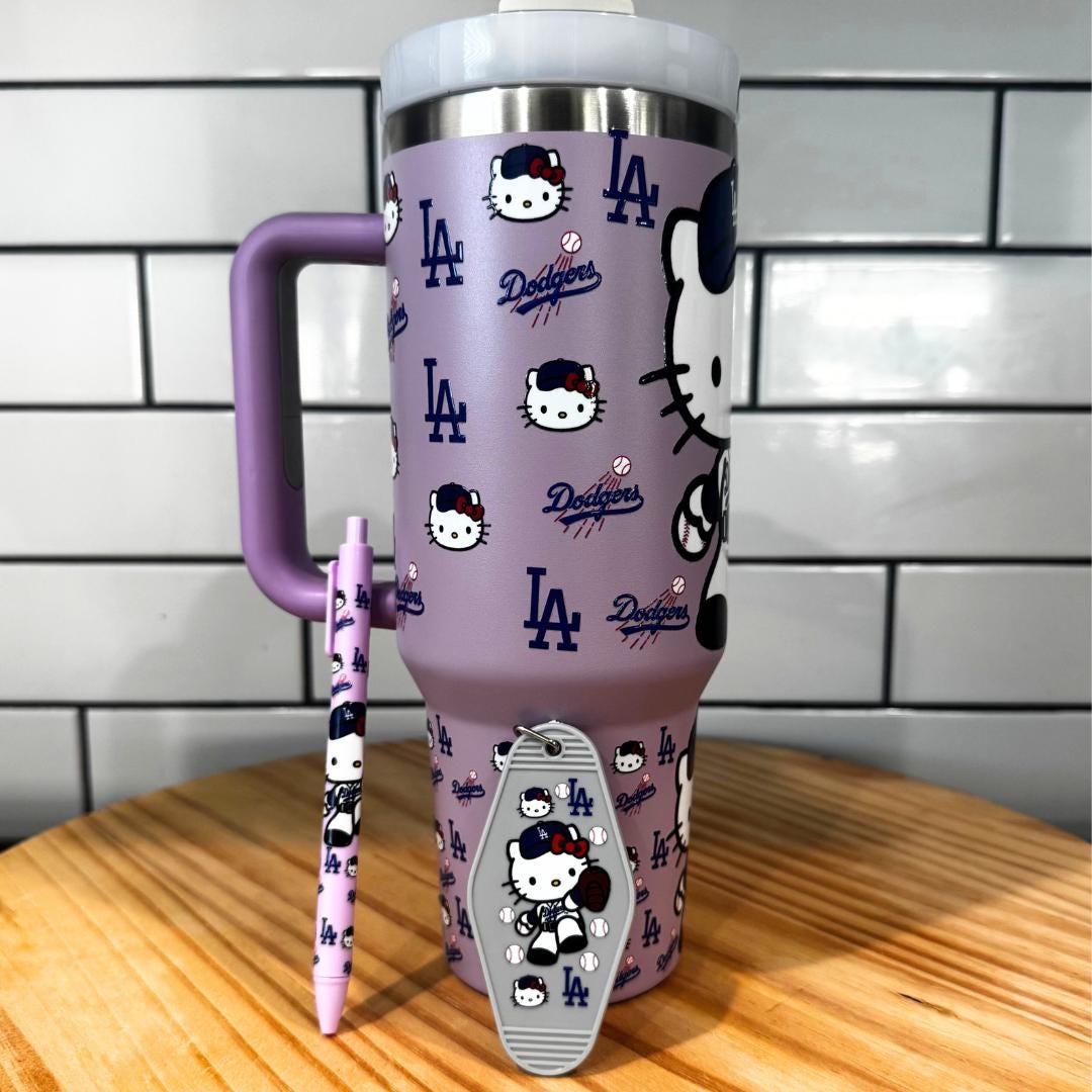 Hello Kitty Dodgers Tumbler Set: Lavender Mug, Pen & Keychain