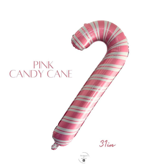 Pink Candy Cane Balloon: 31in Mylar Christmas Decor