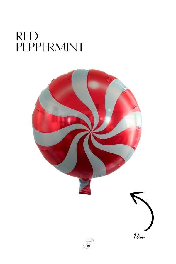 18-inch red and white peppermint swirl mylar balloon for Christmas, holiday, or candyland party decorations by Designed by Modus