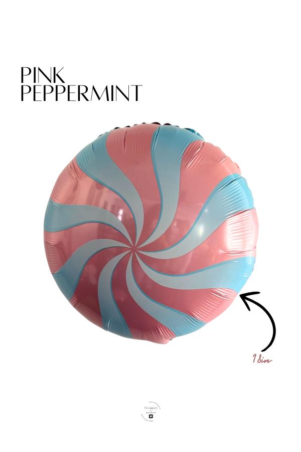 18-inch pink and blue peppermint swirl mylar balloon used for Christmas, holiday, or candyland party decorations by Designed by Modus.
