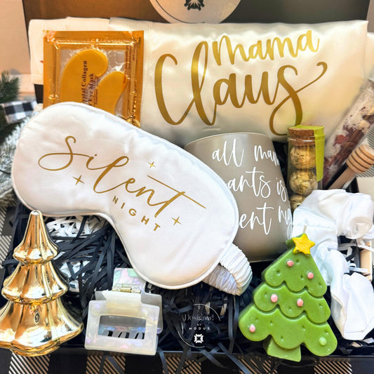 Mama Claus Holiday Self Care Gift Box | Silk Robe, Spa Set