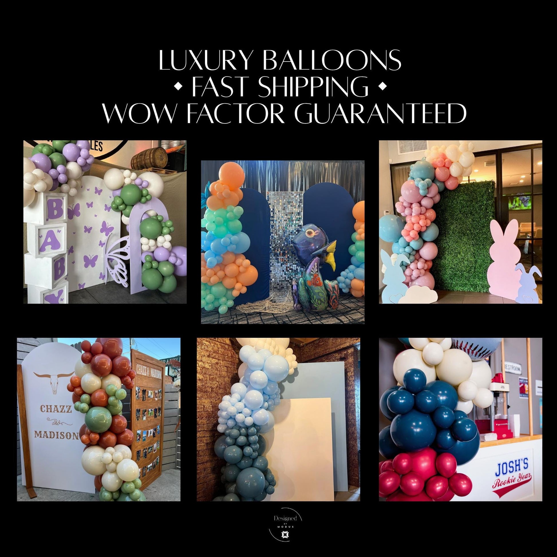 Luxury Balloon Garland Examples – photos of finished garlands at real events.
