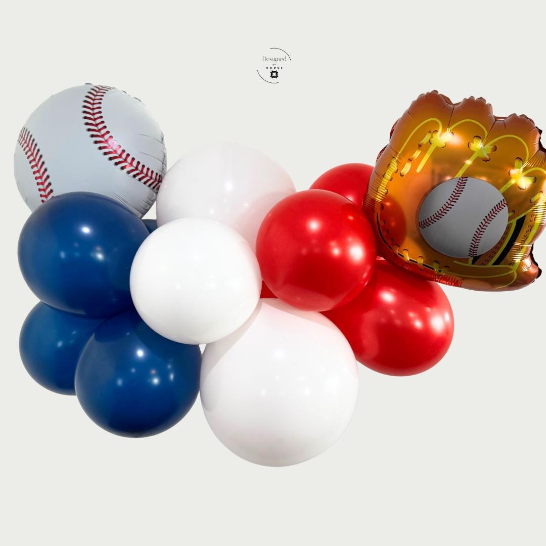 Three-color baseball balloon garland setup for sports party decor