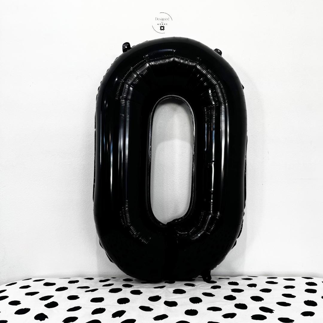 Black number 0 foil balloons together on white wall with dotted surface.