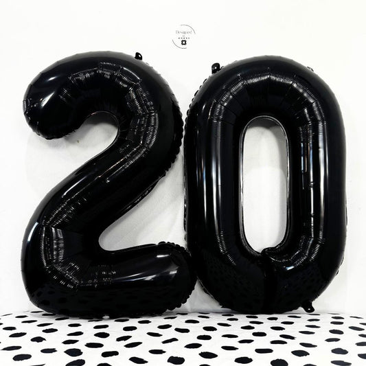Black Number 20 Balloon Set | Giant Foil Numbers for 20th Birthday Anniversary or Photo Backdrop