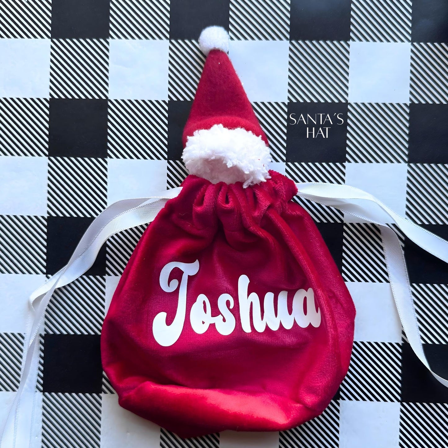 Personalized Velvet Christmas Gift Bag: Santa Hat or Reindeer