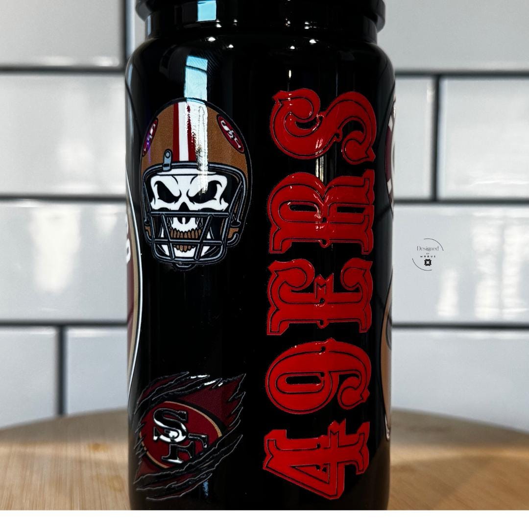 49er Football Tumbler | Red and Gold Game Day Cup with Lid & Straw