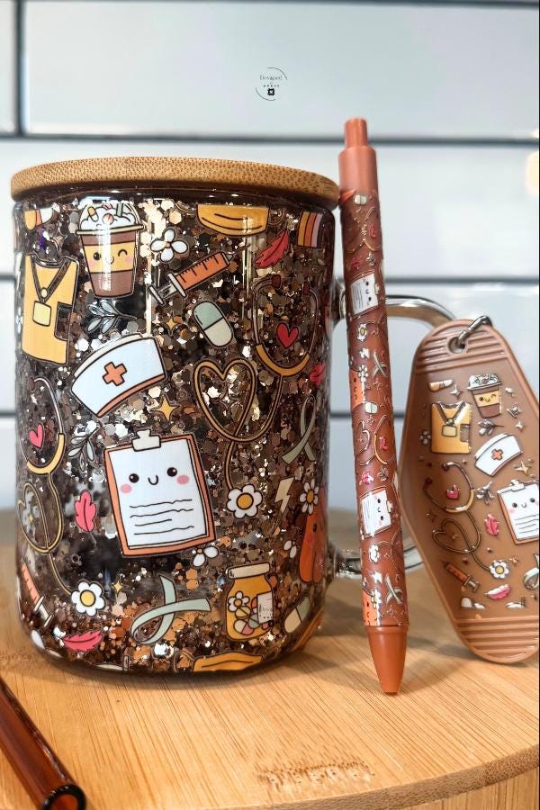 Nurse Life Glass Cup | Glitter Coffee Mug with Bamboo Lid | Medical Gift for Nurses | Cute Healthcare Drinkware | RN Appreciation Gift