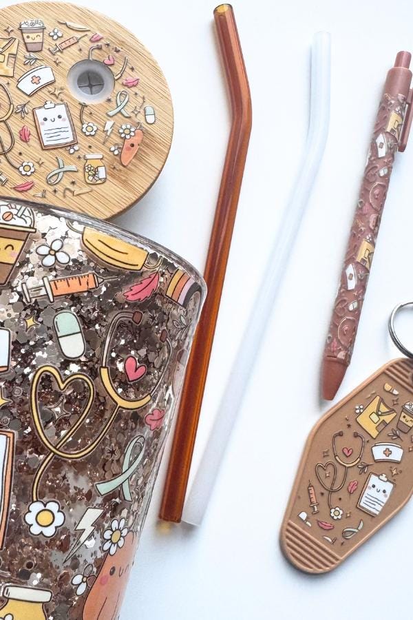 Nurse Life Glass Cup | Glitter Coffee Mug with Bamboo Lid | Medical Gift for Nurses | Cute Healthcare Drinkware | RN Appreciation Gift