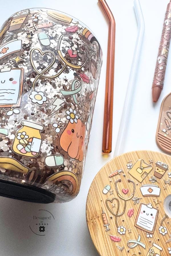 Nurse Life Glass Cup | Glitter Coffee Mug with Bamboo Lid | Medical Gift for Nurses | Cute Healthcare Drinkware | RN Appreciation Gift