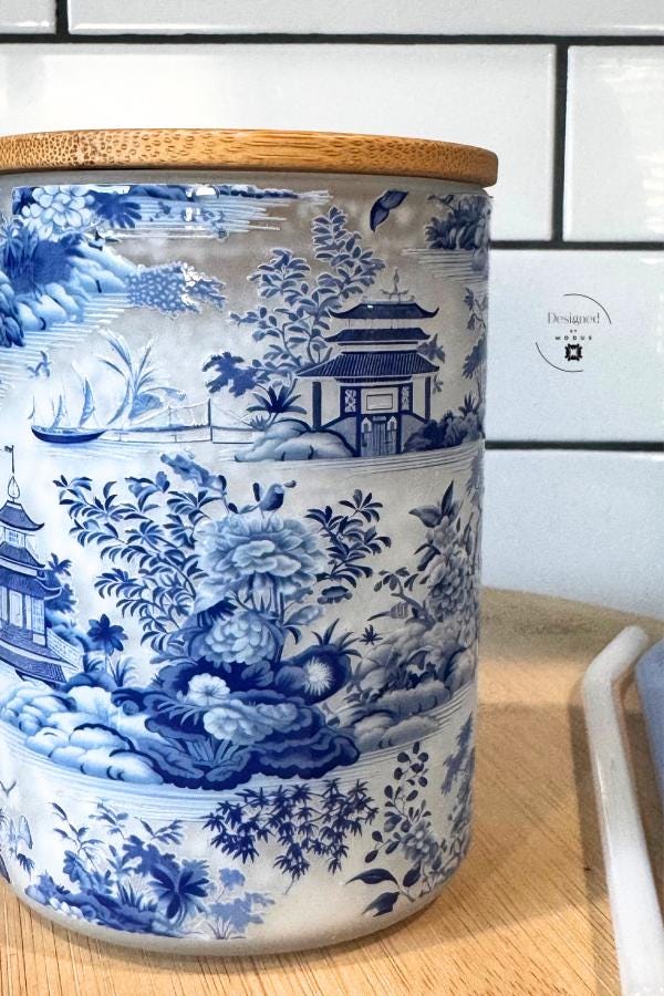 Blue Chinoiserie Snow Globe Mug | Frosted Glass Tumbler with Bamboo Lid