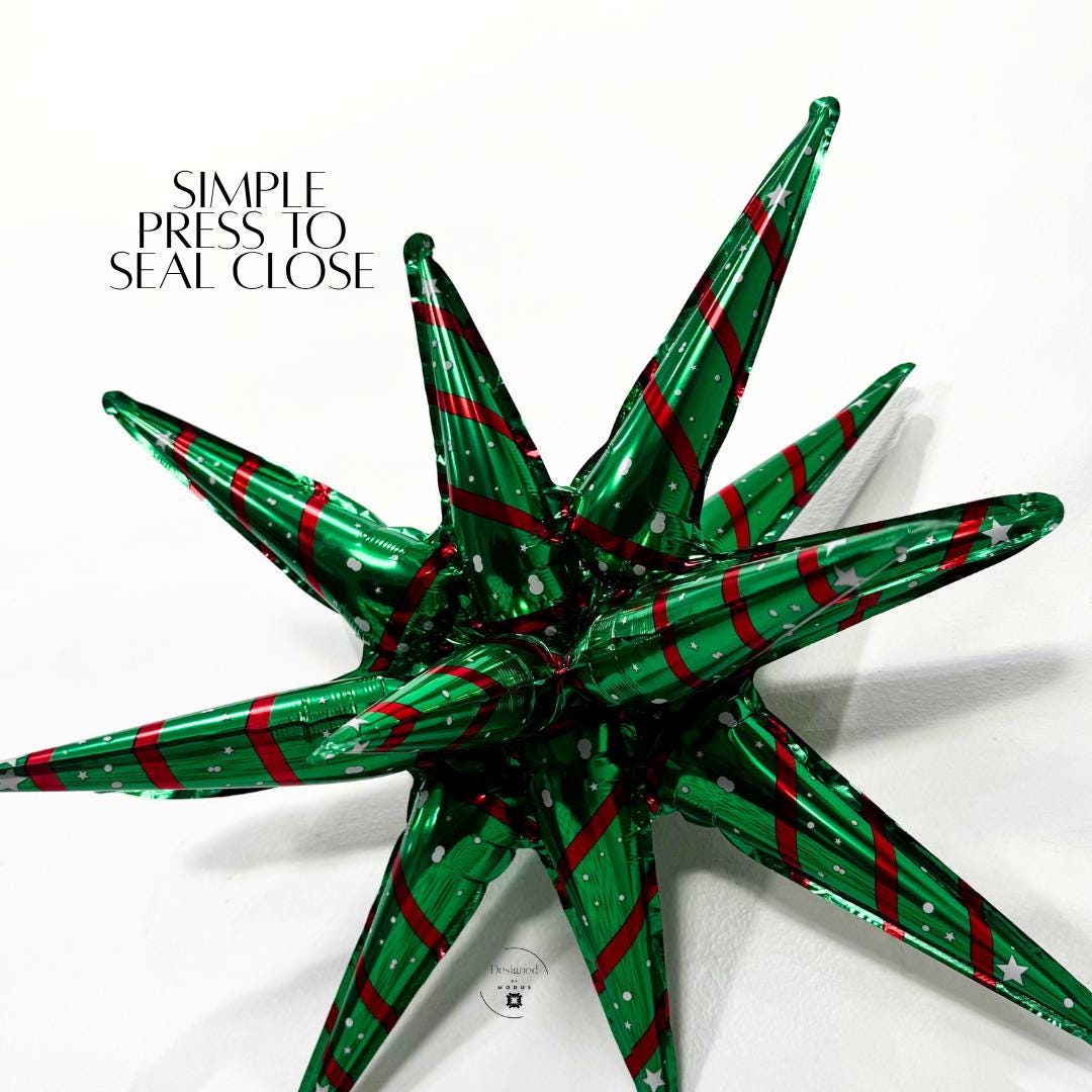 Christmas Starburst Mylar Balloon | Red & Green Holiday Decor