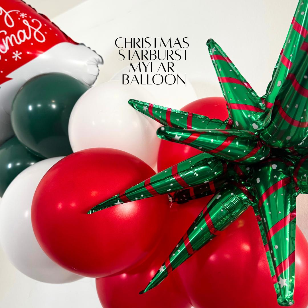 Christmas Starburst Mylar Balloon | Red & Green Holiday Decor