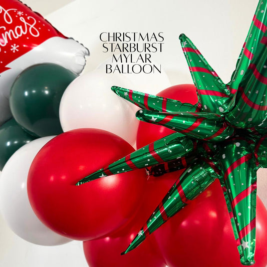 Christmas Starburst Mylar Balloon | Red & Green Holiday Decor