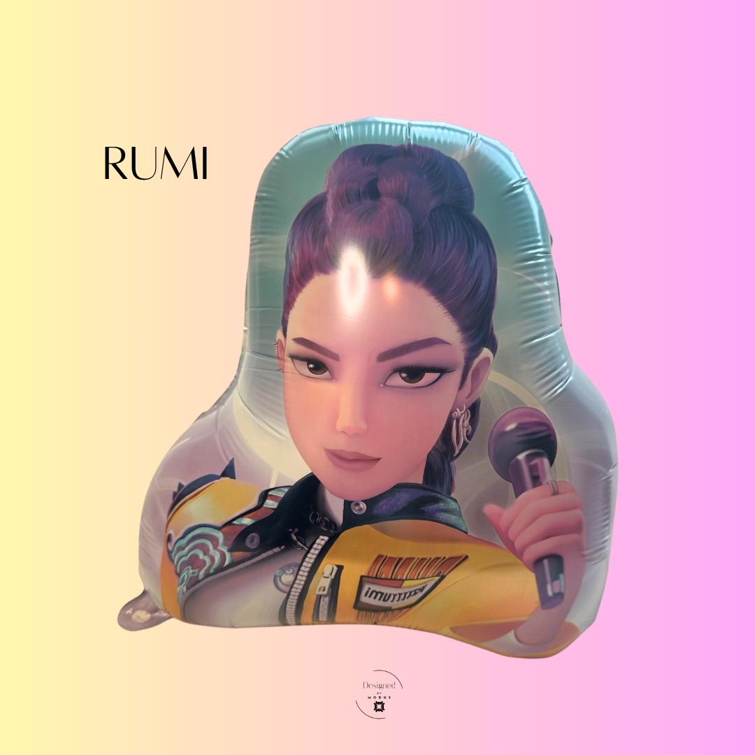 Double-sided K-Pop RUMI character mylar balloon with pastel background — Designed by Modus