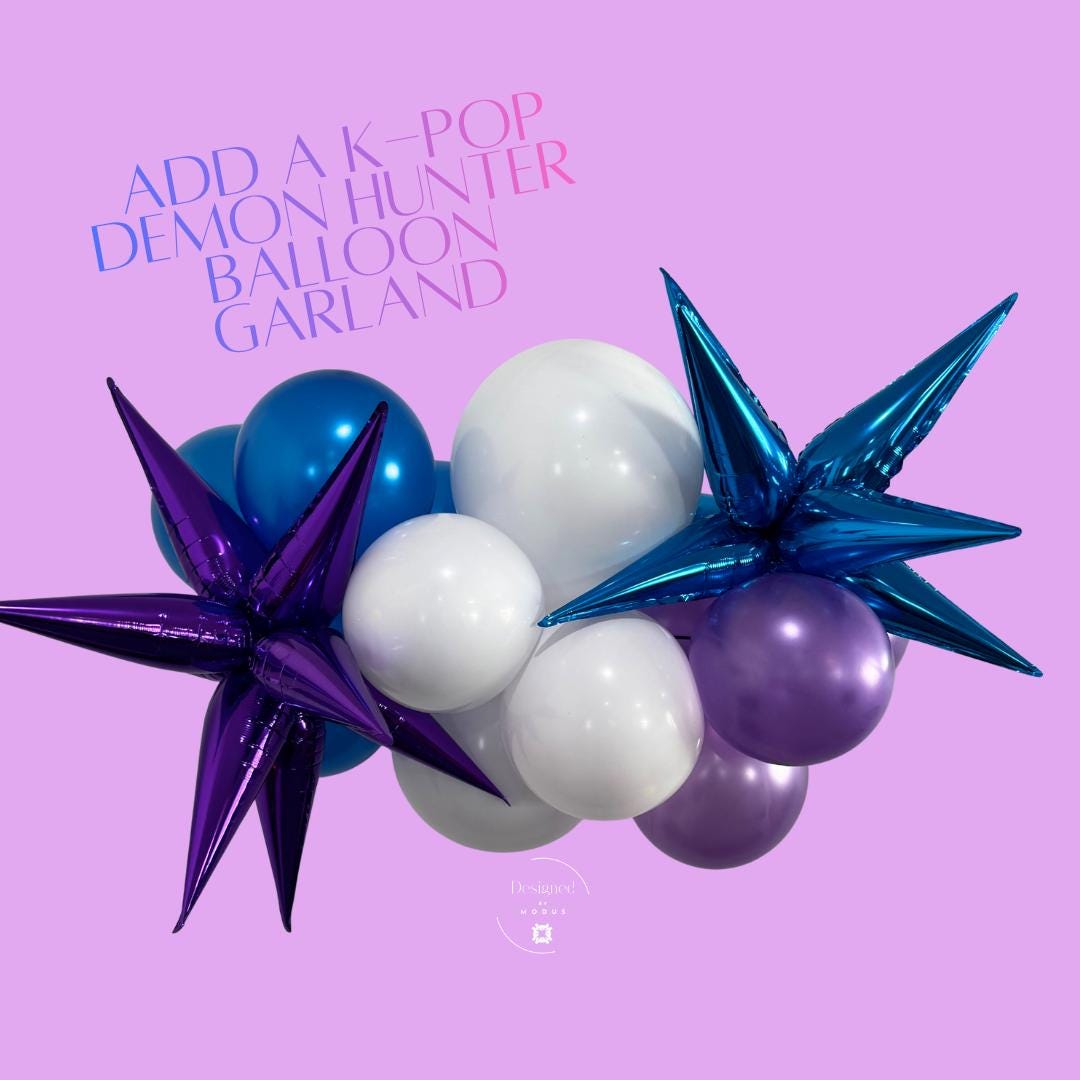 add a balloon garland white purple blue balloons with spike balloons