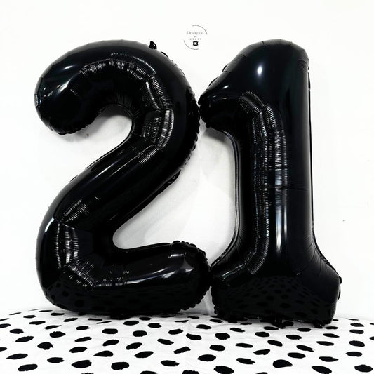 Black Number 21 Balloon Set | Modern Foil Numbers for 21st Birthday or Celebration Decor