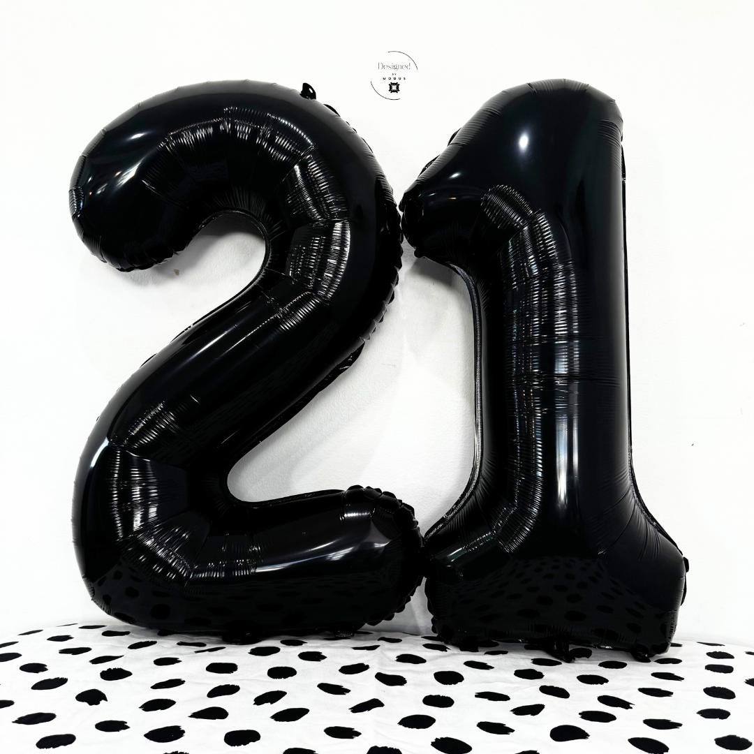 Black Number 10 Balloons | Modern Foil Number Balloons Set for Milestone Birthday or Event