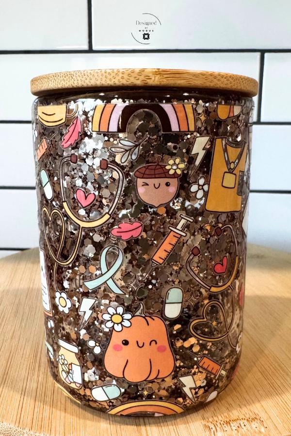 Nurse Life Glass Cup | Glitter Coffee Mug with Bamboo Lid | Medical Gift for Nurses | Cute Healthcare Drinkware | RN Appreciation Gift