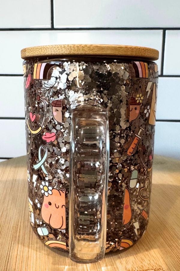 Nurse Life Glass Cup | Glitter Coffee Mug with Bamboo Lid | Medical Gift for Nurses | Cute Healthcare Drinkware | RN Appreciation Gift