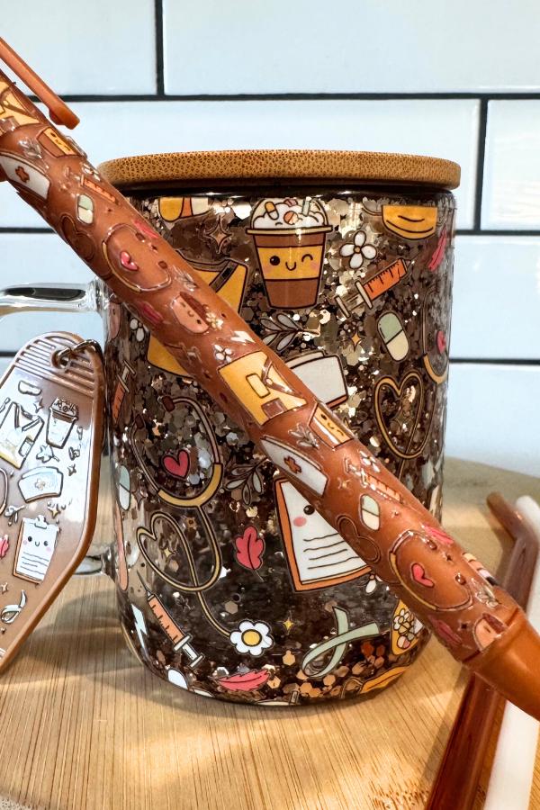 Nurse Life Glass Cup | Glitter Coffee Mug with Bamboo Lid | Medical Gift for Nurses | Cute Healthcare Drinkware | RN Appreciation Gift