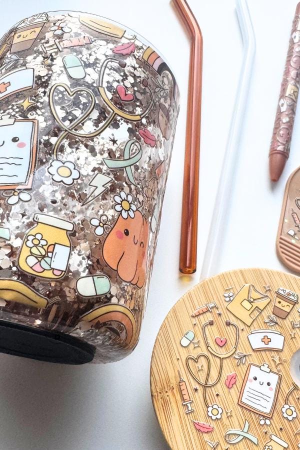 Nurse Life Glass Cup | Glitter Coffee Mug with Bamboo Lid | Medical Gift for Nurses | Cute Healthcare Drinkware | RN Appreciation Gift